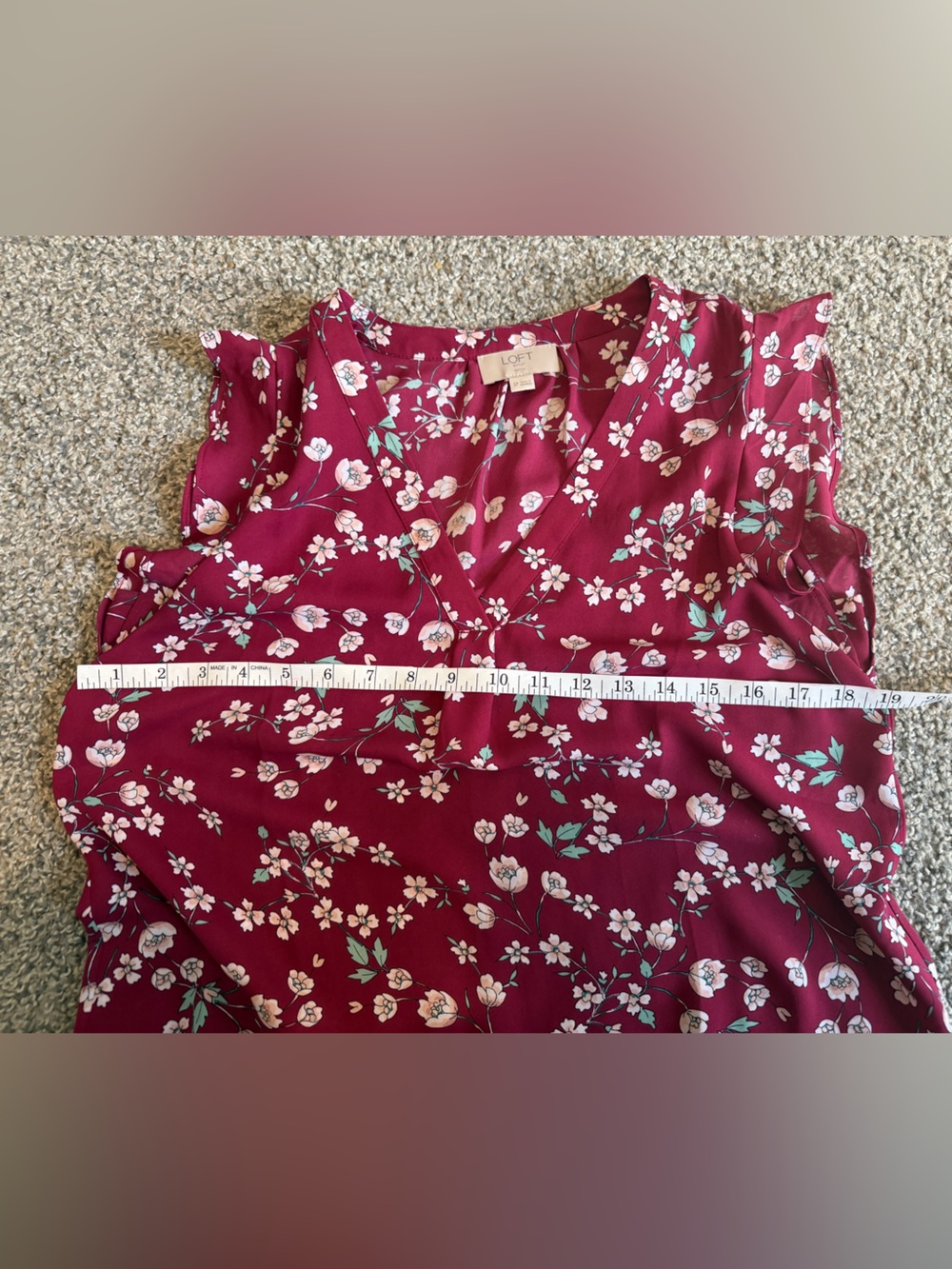 LOFT Berry Floral Blouse with Mint Accents - Picture 7 of 12
